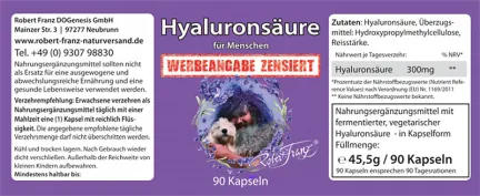 Hyaluronsäure von Robert Franz 90 vegetarische Kapseln
