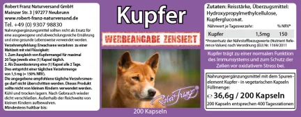 Kupfer von Robert Franz 200 vegetarische Kapseln