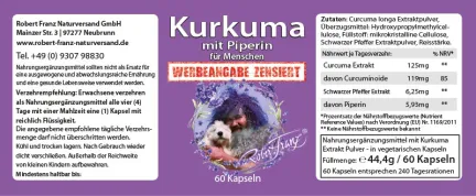 Kurkuma mit Piperin 60 vegetarische Kapseln je 500mg