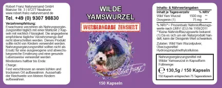 Wilde Yamswurzel von Robert Franz 150 Kapseln vegan