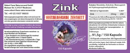 Zink von Robert Franz 150 vegetarische Kapseln