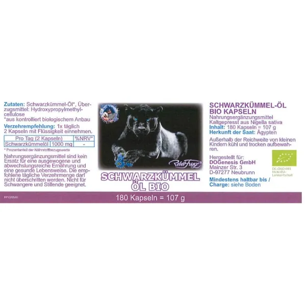 Schwarzkümmel Öl 180 Kapseln von Robert Franz BIO